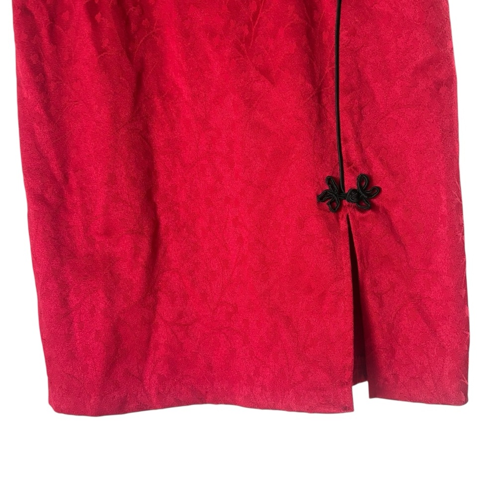 Vintage Red Qipao Mandarin Collar Mini Dress Frog Closures Sz Medium Made In USA - Picture 11 of 15